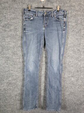 Silver Jeans Co Elyse Straight Jeans Womens 29 Blue Mid Rise Stretch Stains